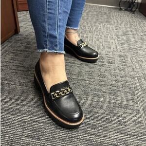 Naturalizer Women’s Leather Desi Loafer Metallic Chainlink Size 11W‎  Black